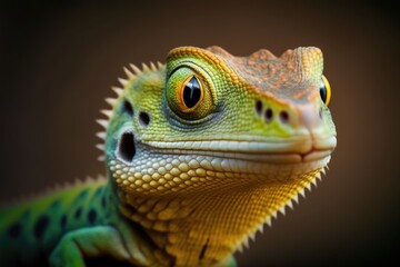 Obraz premium Close-up portrait of a chameleon on a dark background