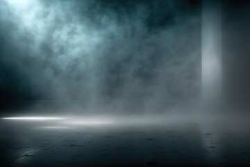 Fototapeta na wymiar Generative AI illustration of black wall texture rough background dark concrete floor. Abstract dark blue background, smoke, smog. Empty dark scene, neon light, spotlights. Concrete floor