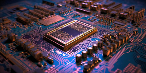 Obraz premium circuit board with blue background,