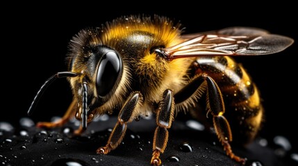 Close-up of a Bee Covered in Pollen Macro Shot, Generative AI