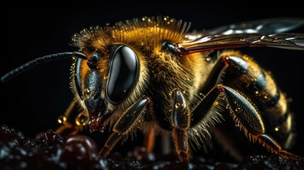 Close-up of a Bee Covered in Pollen Macro Shot, Generative AI