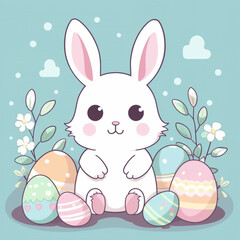 Easter Bunny With Eggs Cartoon