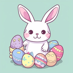 Obraz na płótnie Canvas Easter Bunny With Eggs Cartoon