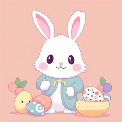 Easter Bunny With Eggs Cartoon