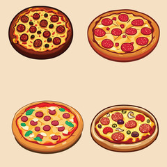 beautiful tasty pizza vector illustration set. cartoon-style fast food. vector illustration of pizza
