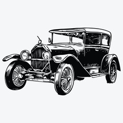 vintage car vector illustration, silhouette retro old car. vintage car vector
