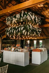 Interior of a restaurant with white tablecloths and dishes