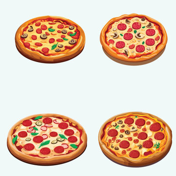 beautiful tasty pizza vector illustration set. cartoon style fast food. set of pizza
