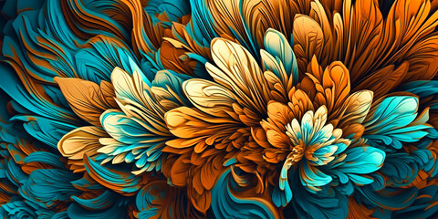 an abstract blue and gold flowers, in the style of low poly,