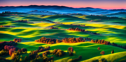 Naklejka na ściany i meble Italy Tuscany landscape. AI generated illustration