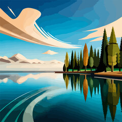 forest by the lake in autumn