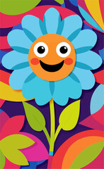 Smiling flower cartoon vector illustration sticker print 