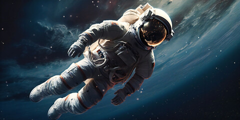 astronaut floating through space,