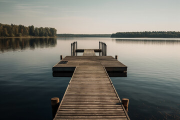 Obraz premium Dock at the Lake: Photo of Scenic Waterfront lake. Ai generated.