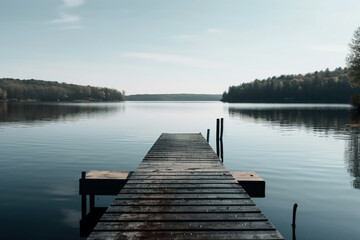 Dock at the Lake: Photo of Scenic Waterfront lake. Ai generated.