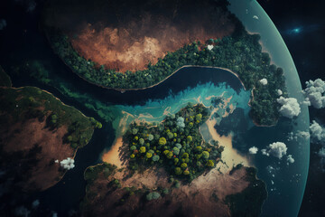 Aerial view of rainforest. Green ecological generative illustration
