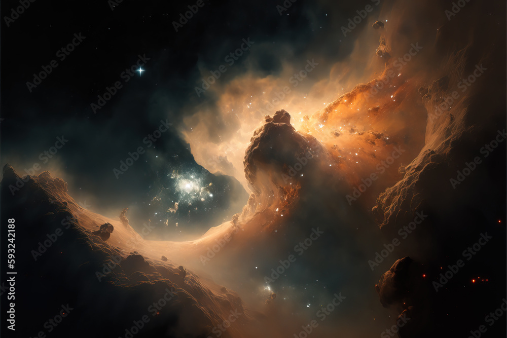 Wall mural glowing nebula with stars. fantasy galaxy generative ai background