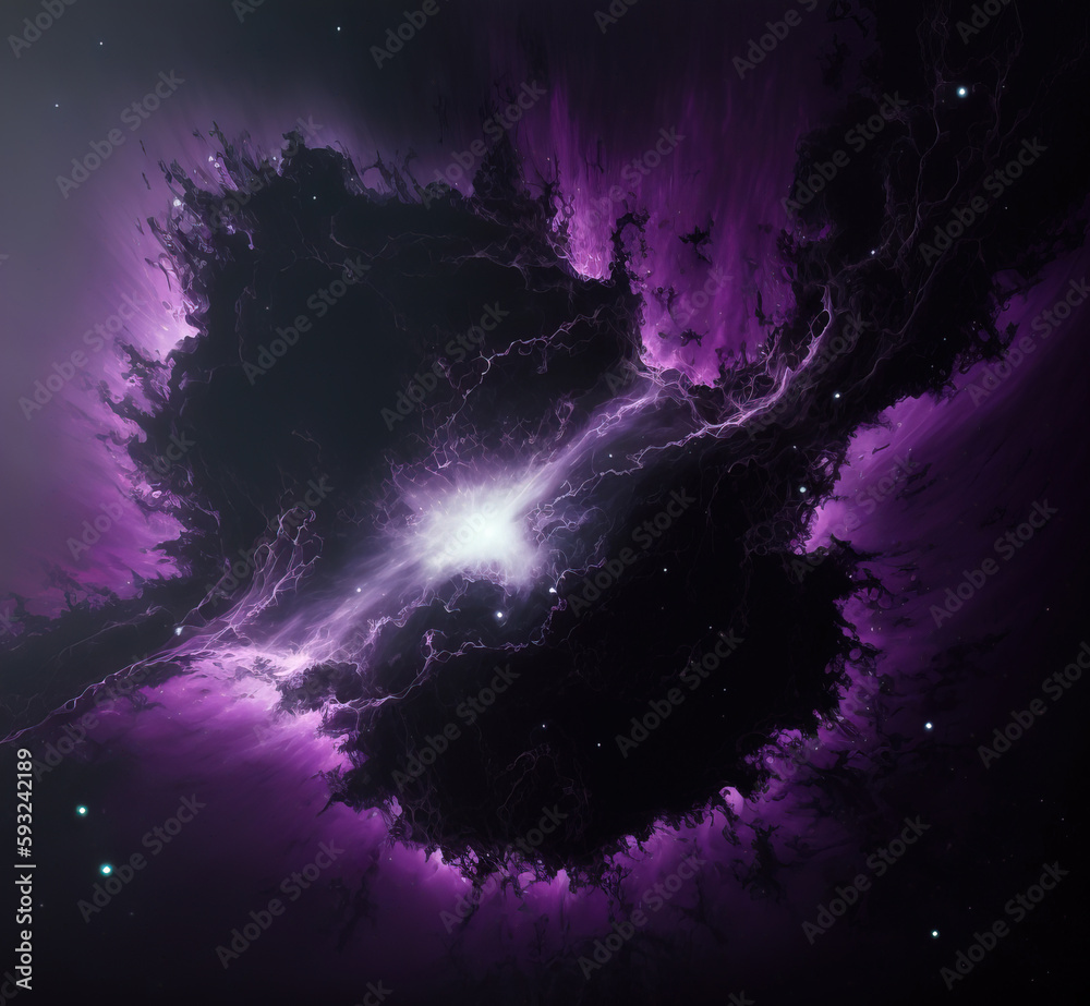 Wall mural purple and violet nebula with stars. fantasy galaxy generative ai background