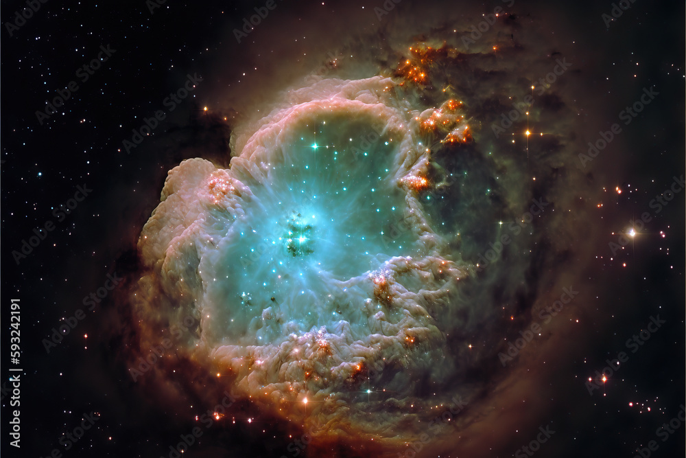 Wall mural pearl nebula with stars. fantasy galaxy generative ai background