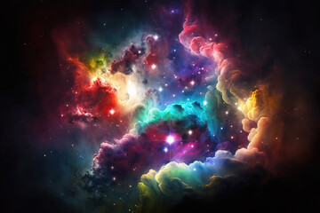 Fototapeta na wymiar Colorful nebula with stars. Fantasy galaxy generative AI background