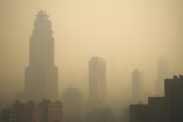 city skyline with fog