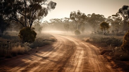 Fototapeta premium Dry and Dusty Australian Road under the Sun, Generative AI