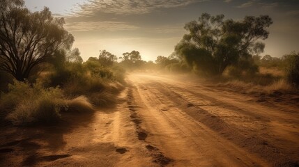 Fototapeta na wymiar Dry and Dusty Australian Road under the Sun, Generative AI