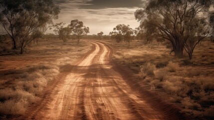 Fototapeta na wymiar Dry and Dusty Australian Road under the Sun, Generative AI