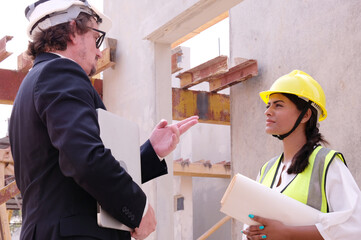Angry engineer at construction site.