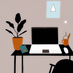 Cute minimalistic illustration of a small home workspace design