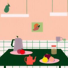 Cute cartoon styled minimalistic kitchen interior design