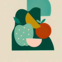 Minimalist illustration of fruit on a green and beige background