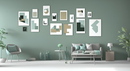 Photo of a cozy living room with a gallery wall of various art pieces