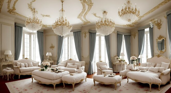 Photo of a luxurious and elegant living room with a stunning chandelier as the centerpiece