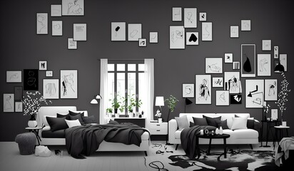 Photo of a classic black and white living room with vintage decor