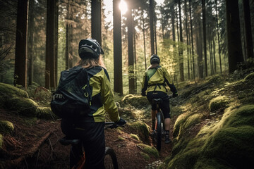Biking in the Forest: illustration of Outdoor Adventure. Ai generated.