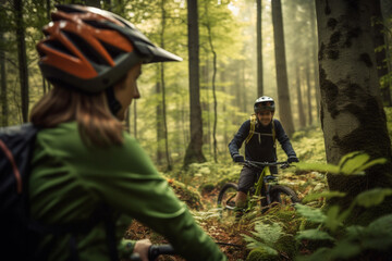 Fototapeta premium Biking in the Forest: illustration of Outdoor Adventure. Ai generated.