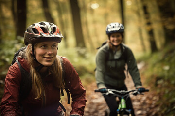 Biking in the Forest: illustration of Outdoor Adventure. Ai generated.