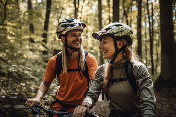 Fototapeta premium Biking in the Forest: illustration of Outdoor Adventure. Ai generated.