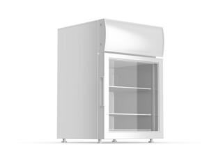 Blank Promotional  Portable Mini Glass Door Beverage Display Fridge Refrigerator Cooler with Graphic Light box, 3d illustration. 