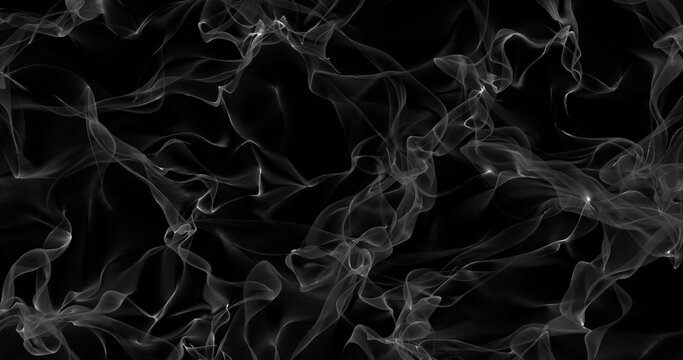 Abstract gray smoke transparent with waves on a black background