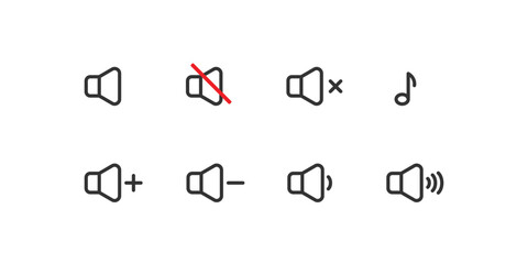 Speaker volume outlined icon set. editable line.