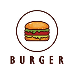 Burger logo illustration, restaurant emblem, cafe, burger and factory label, fast food, vector