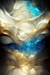 Blue and gold marble background. Fluid art modern wallpaper. AI	