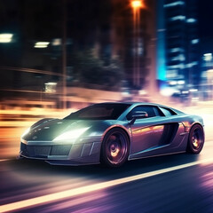 Fototapeta na wymiar Luxury Sports Car Driving At Night With Speed Blur