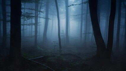 rolling mist in a foggy forest, animated