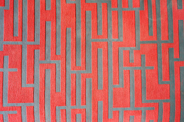 Red pattern with maze on retro fabric texture. Abstract background and texture for design. Seamless Pattern.
Red Cloth with maze pattern with red and stripes. Vintage Red Pattern Background.