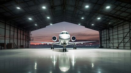 Luxorious Business Jet in Hangar - obrazy, fototapety, plakaty