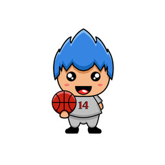 cute vector illustration of the boy with a basketball ball
