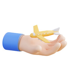 3D illustration of hand and airplane